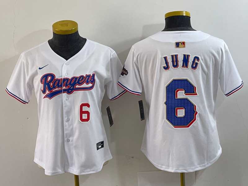 Women%27s Texas Rangers #6 Josh Jung Number White 2024 Gold Collection Limited Cool Base Jersey